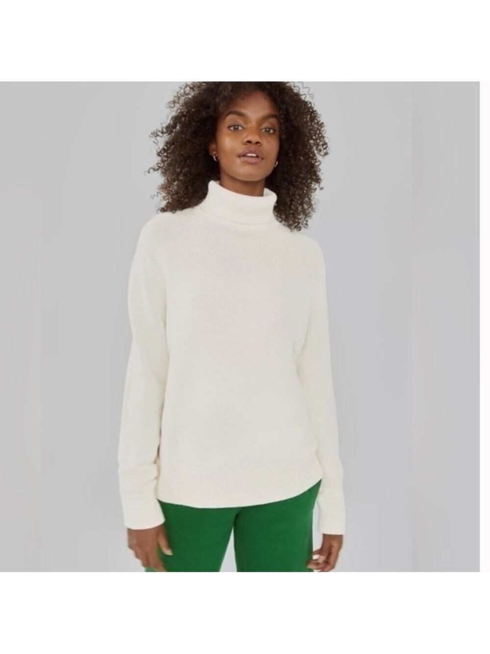 Aritzia TNA York Turtleneck Sweater Cream Cotton Blend Relaxed Fit Size Small